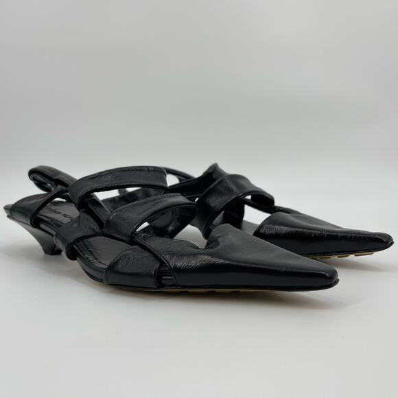 Bottega Veneta | BV Point Leather Slingback Sandals Black Crinkle Finish 39 / 9 - Picture 4 of 15